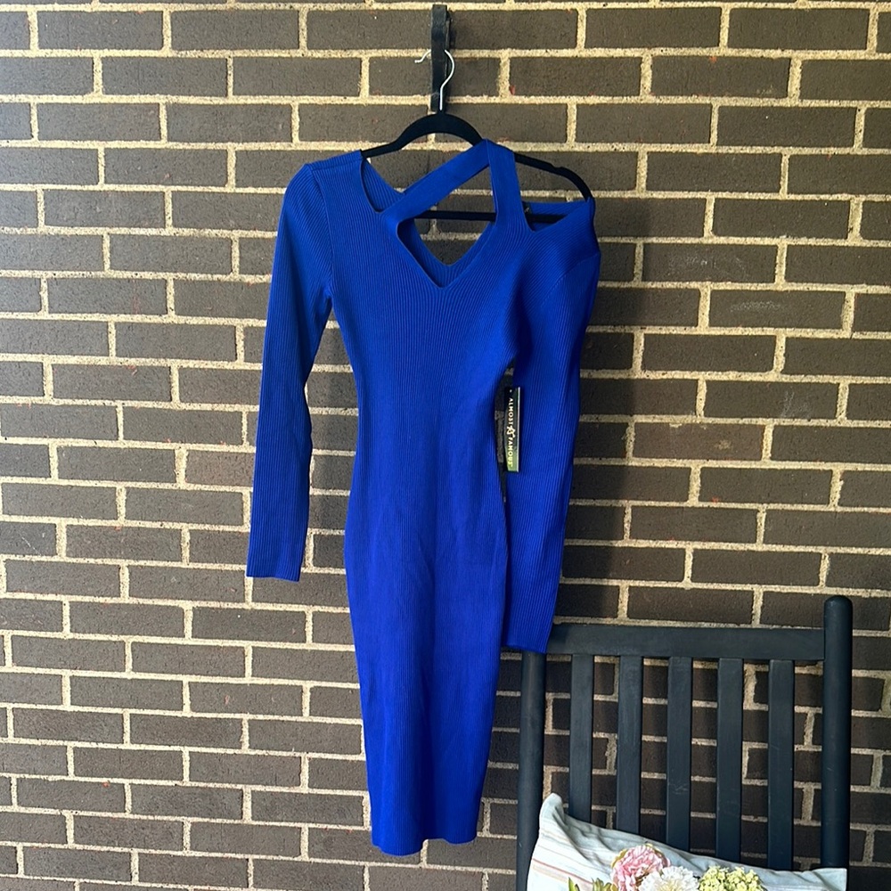 NWT Elegant Blue Women's Sweater Material Dress